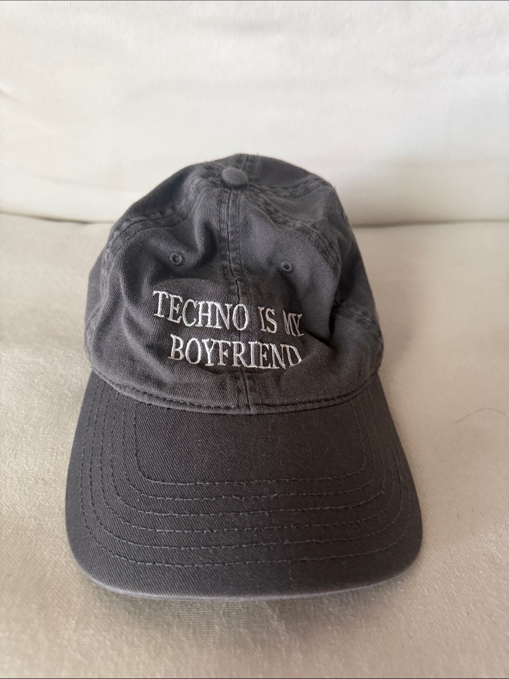 Embroidered "Techno Is My Boyfriend" Dark Gray Baseball Cap